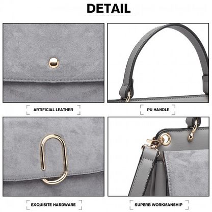 MISS LULU Stylish Ladies Leather Handbag Shoulder Bag in Grey - LB6871