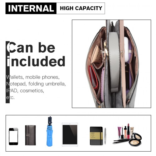 MISS LULU Stylish Ladies Leather Handbag Shoulder Bag in Grey - LB6871