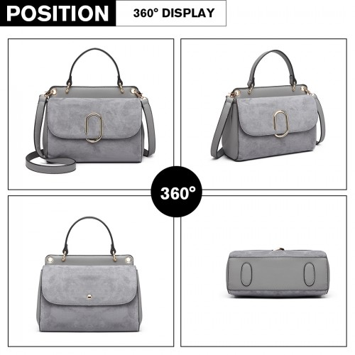 MISS LULU Stylish Ladies Leather Handbag Shoulder Bag in Grey - LB6871
