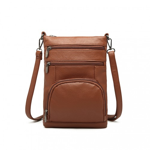 Miss Lulu Multi Pocket RFID-Blocking Leather Look Cross Body Bag - Brown