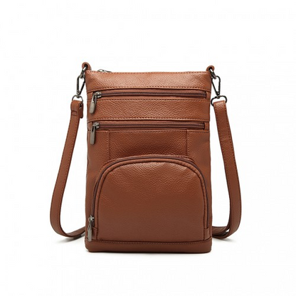 Miss Lulu Multi Pocket RFID-Blocking Leather Look Cross Body Bag - Brown