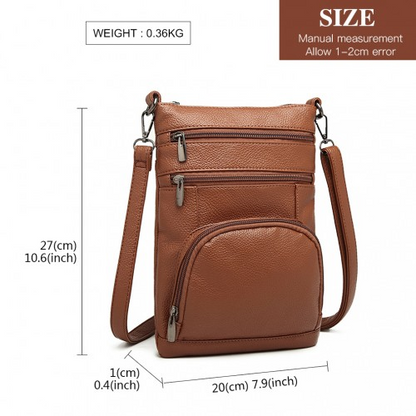 Miss Lulu Multi Pocket RFID-Blocking Leather Look Cross Body Bag - Brown