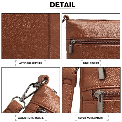 Miss Lulu Multi Pocket RFID-Blocking Leather Look Cross Body Bag - Brown