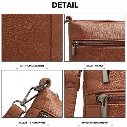 Miss Lulu Multi Pocket RFID-Blocking Leather Look Cross Body Bag - Brown