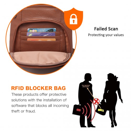 Miss Lulu Multi Pocket RFID-Blocking Leather Look Cross Body Bag - Brown