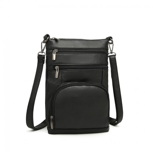 Miss Lulu Multi Pocket Leather Look RFID-Blocking Cross Body Bag - Black | Stylish & Secure