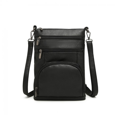 Miss Lulu Multi Pocket Leather Look RFID-Blocking Cross Body Bag - Black | Stylish & Secure