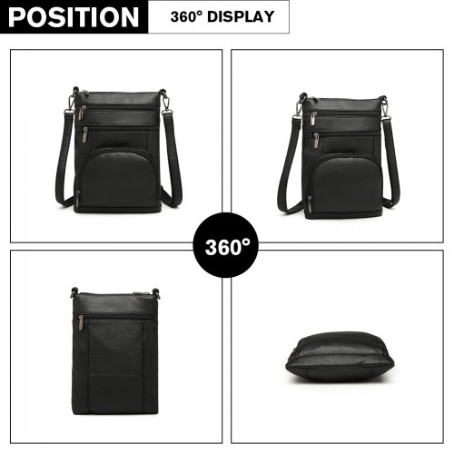 Miss Lulu Multi Pocket Leather Look RFID-Blocking Cross Body Bag - Black | Stylish & Secure