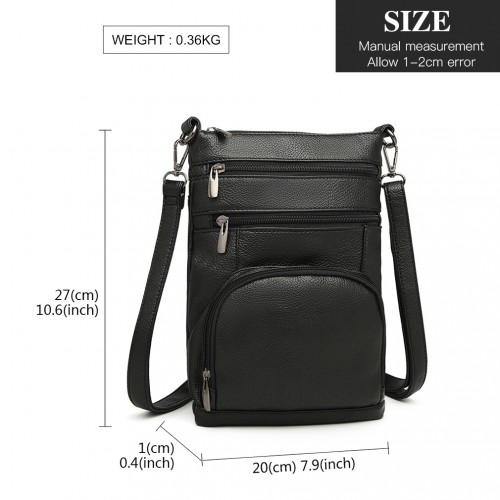 Miss Lulu Multi Pocket Leather Look RFID-Blocking Cross Body Bag - Black | Stylish & Secure