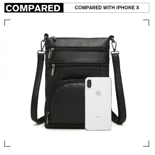 Miss Lulu Multi Pocket Leather Look RFID-Blocking Cross Body Bag - Black | Stylish & Secure
