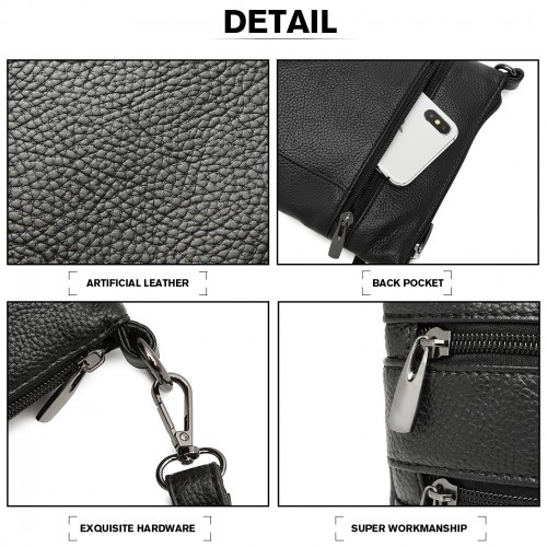 Miss Lulu Multi Pocket Leather Look RFID-Blocking Cross Body Bag - Black | Stylish & Secure