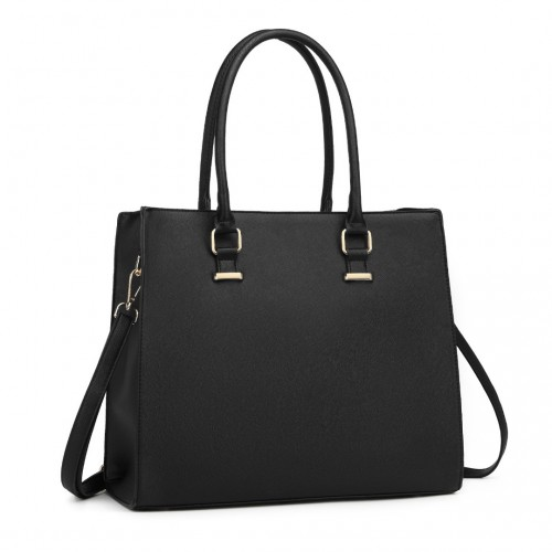 Miss Lulu Leather Look Classic Square Shoulder Bag - Black | Versatile & Stylish