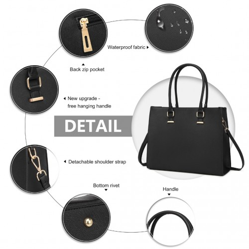 Miss Lulu Leather Look Classic Square Shoulder Bag - Black | Versatile & Stylish