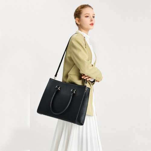 Miss Lulu Leather Look Classic Square Shoulder Bag - Black | Versatile & Stylish