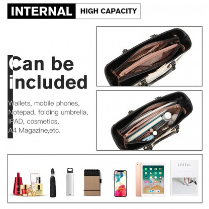 LG1641 - Miss Lulu Leather Look V-Shape Shoulder Handbag - Black