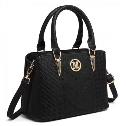 Miss Lulu Leather Look Weave Effect Shoulder Bag - Black | Stylish & Versatile Handbag
