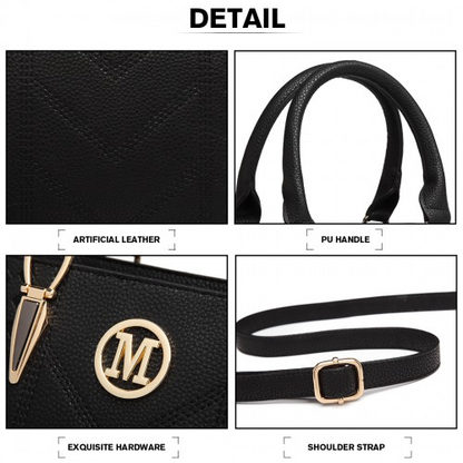 Miss Lulu Leather Look Weave Effect Shoulder Bag - Black | Stylish & Versatile Handbag