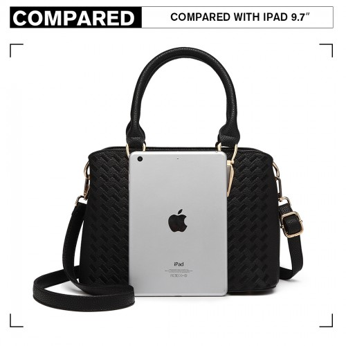 Miss Lulu Leather Look Weave Effect Shoulder Bag - Black | Stylish & Versatile Handbag