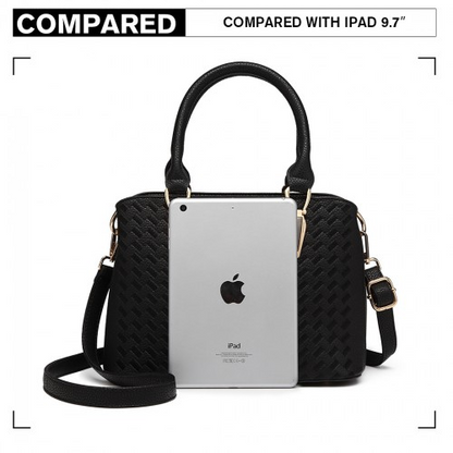 Miss Lulu Leather Look Weave Effect Shoulder Bag - Black | Stylish & Versatile Handbag