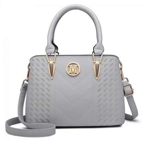 Miss Lulu Leather Look Weave Effect Shoulder Bag - Light Grey | Chic & Versatile Handbag for Any Occasion