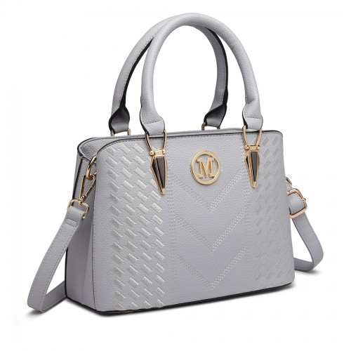 Miss Lulu Leather Look Weave Effect Shoulder Bag - Light Grey | Chic & Versatile Handbag for Any Occasion