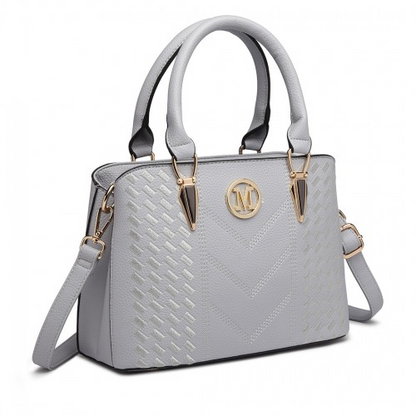 Miss Lulu Leather Look Weave Effect Shoulder Bag - Light Grey | Chic & Versatile Handbag for Any Occasion