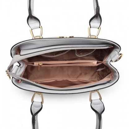 Miss Lulu Leather Look Weave Effect Shoulder Bag - Light Grey | Chic & Versatile Handbag for Any Occasion