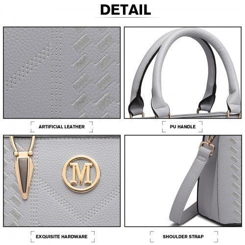 Miss Lulu Leather Look Weave Effect Shoulder Bag - Light Grey | Chic & Versatile Handbag for Any Occasion