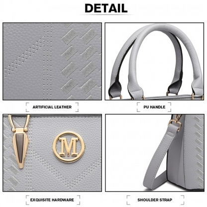 Miss Lulu Leather Look Weave Effect Shoulder Bag - Light Grey | Chic & Versatile Handbag for Any Occasion