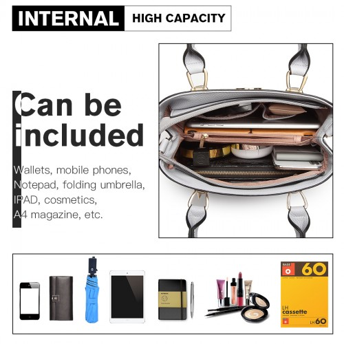 Miss Lulu Leather Look Weave Effect Shoulder Bag - Light Grey | Chic & Versatile Handbag for Any Occasion