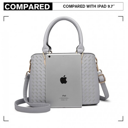 Miss Lulu Leather Look Weave Effect Shoulder Bag - Light Grey | Chic & Versatile Handbag for Any Occasion