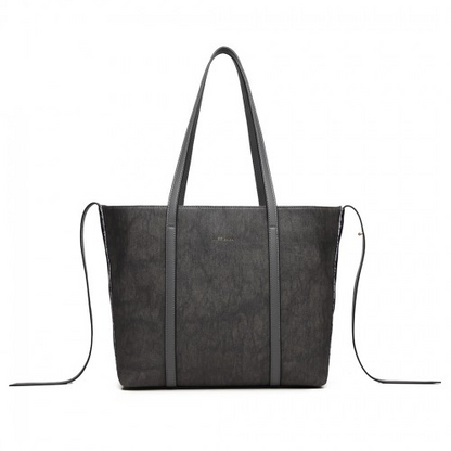 Miss Lulu Grey Leather Look Two Way Tote Shoulder Bag