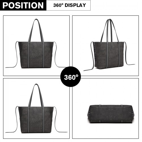 Miss Lulu Grey Leather Look Two Way Tote Shoulder Bag