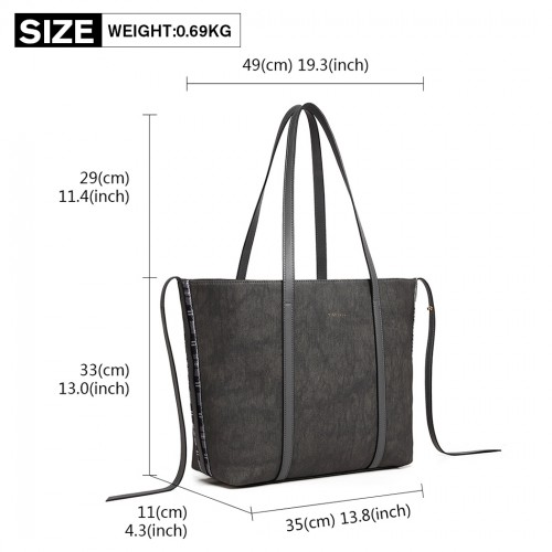 Miss Lulu Grey Leather Look Two Way Tote Shoulder Bag