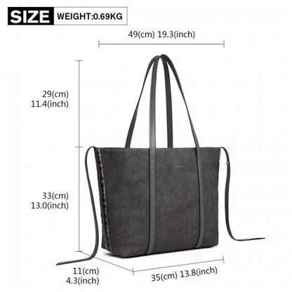 Miss Lulu Grey Leather Look Two Way Tote Shoulder Bag