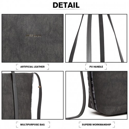 Miss Lulu Grey Leather Look Two Way Tote Shoulder Bag