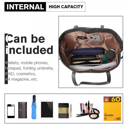 Miss Lulu Grey Leather Look Two Way Tote Shoulder Bag