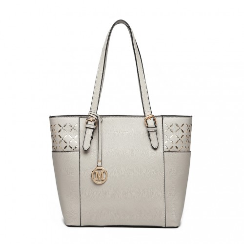 LG1943 - Miss Lulu Laser Cut Out Tote Shopper Bag - Grey