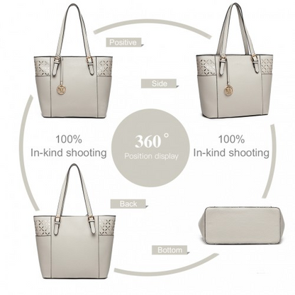 LG1943 - Miss Lulu Laser Cut Out Tote Shopper Bag - Grey