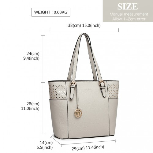 LG1943 - Miss Lulu Laser Cut Out Tote Shopper Bag - Grey