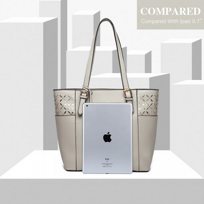 LG1943 - Miss Lulu Laser Cut Out Tote Shopper Bag - Grey