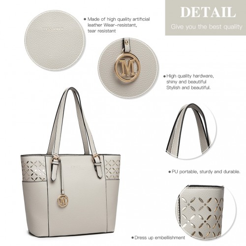 LG1943 - Miss Lulu Laser Cut Out Tote Shopper Bag - Grey