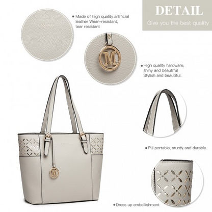 LG1943 - Miss Lulu Laser Cut Out Tote Shopper Bag - Grey