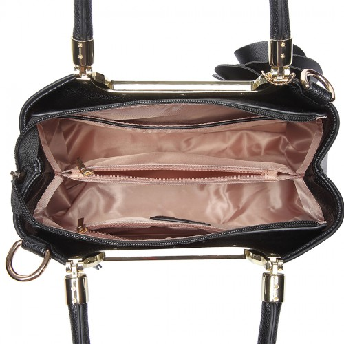 Miss Lulu PU Leather Rose Ornament Handbag - Black Elegant Women's Bag