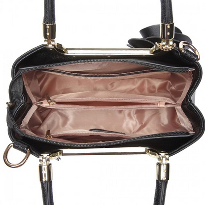 Miss Lulu PU Leather Rose Ornament Handbag - Black Elegant Women's Bag