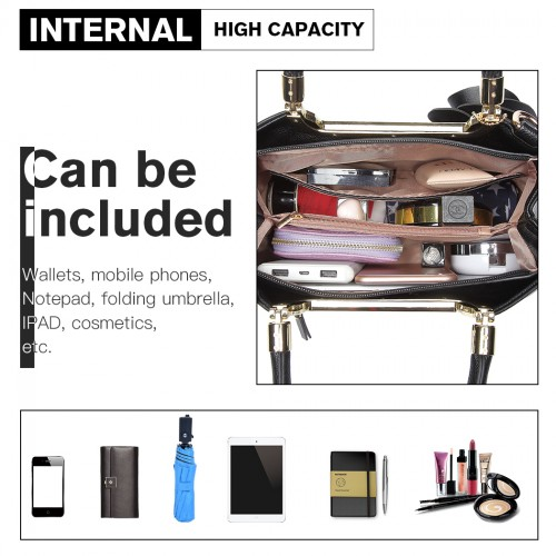 Miss Lulu PU Leather Rose Ornament Handbag - Black Elegant Women's Bag