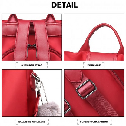 LG1903 - Miss Lulu Two Way Backpack Shoulder Bag with Pom Pom Pendant - Red