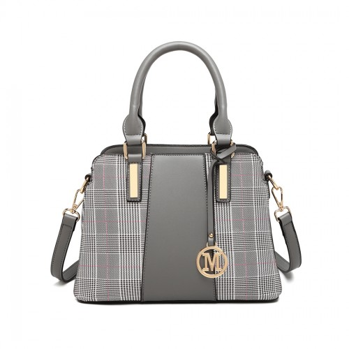 Miss Lulu Gingham Plaid Panel Shoulder Bag - Grey