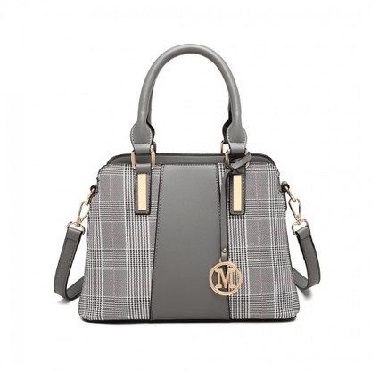 Miss Lulu Gingham Plaid Panel Shoulder Bag - Grey