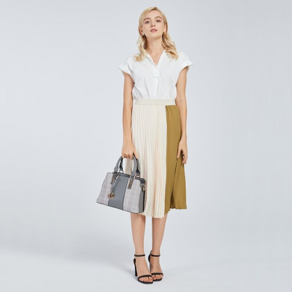 Miss Lulu Gingham Plaid Panel Shoulder Bag - Grey